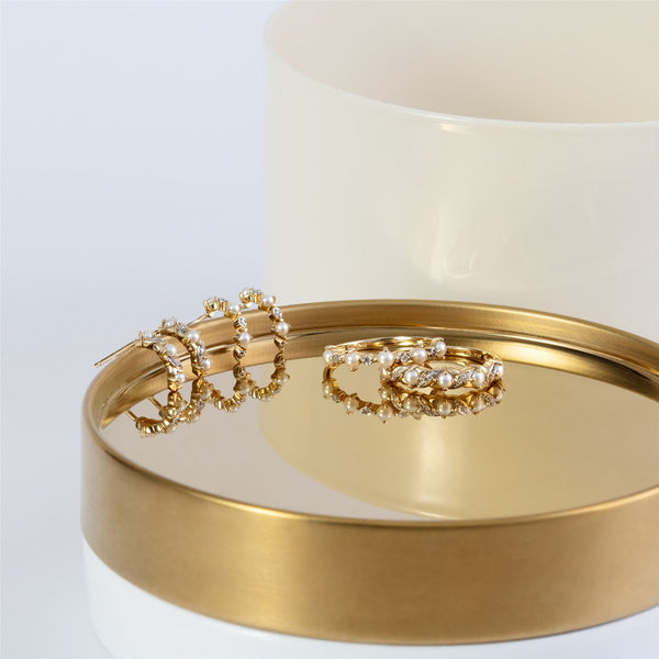 Gemondo Classic Art Nouveau Style Pearl & Diamond Half Eternity Hoop Earrings In 9ct Yellow Gold