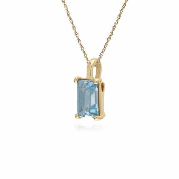 Gemondo Classic Baguette Blue Topaz Claw Set Pendant In 9ct Yellow Gold