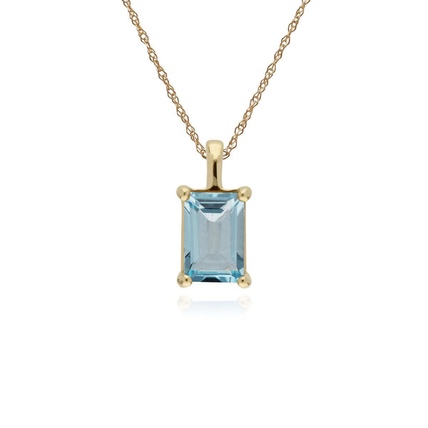 gemondo Classic Baguette Blue Topaz Claw Set Pendant in 9ct Yellow Gold