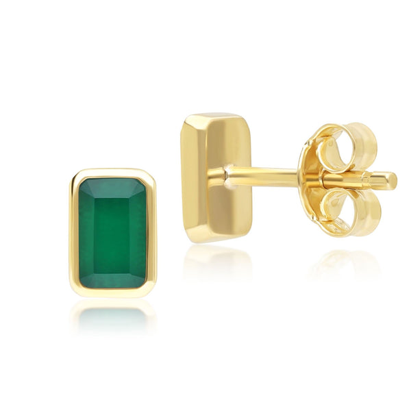 Gemondo Classic Baguette Chalcedony Stud Earrings In 9ct Yellow Gold