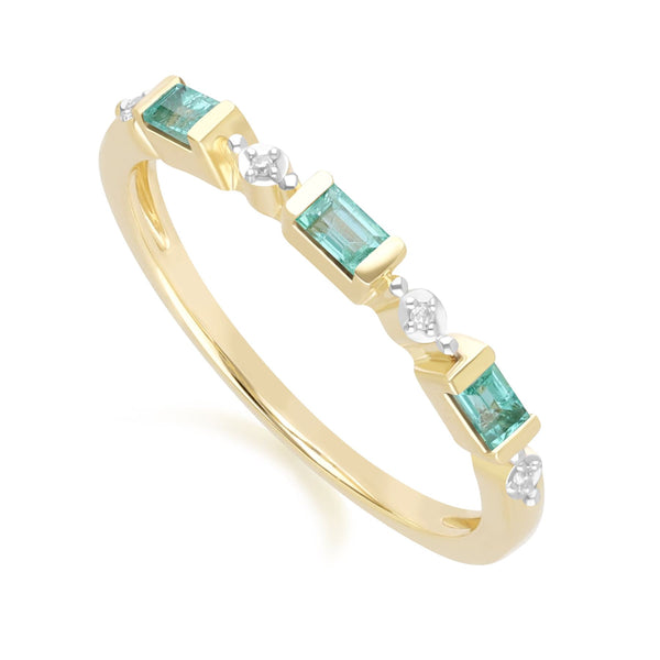 Gemondo Classic Baguette Emerald & Diamond Eternity Ring In 9ct Yellow Gold