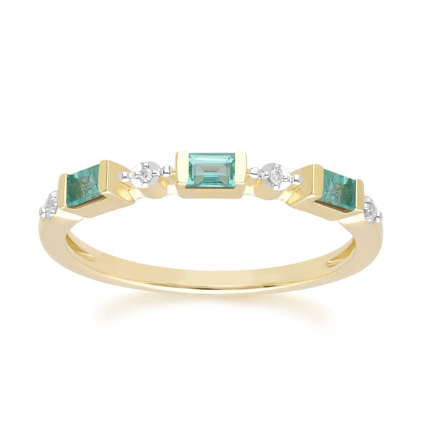 gemondo Classic Baguette Emerald & Diamond Eternity Ring in 9ct Yellow Gold