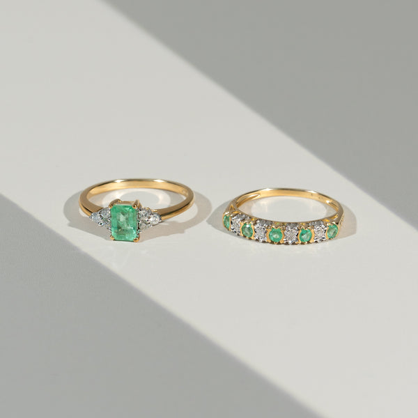 Gemondo Classic Baguette Emerald & Diamond Ring In 9ct Yellow Gold