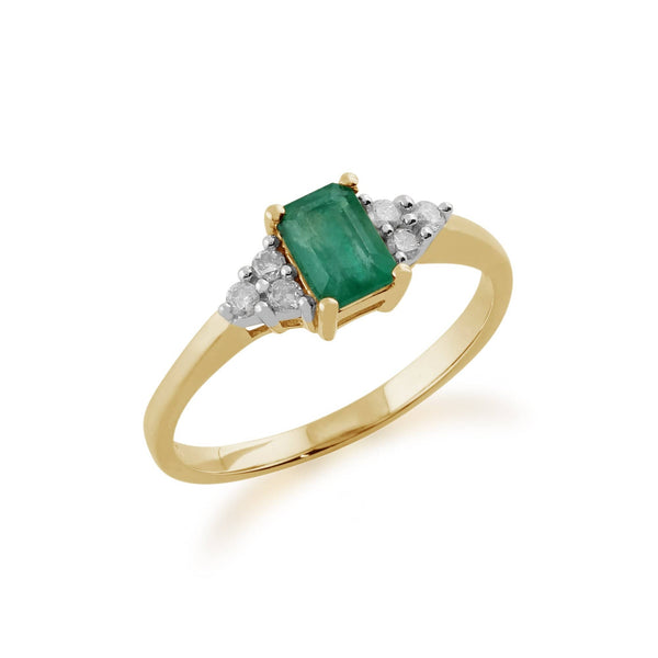 Gemondo Classic Baguette Emerald & Diamond Ring In 9ct Yellow Gold
