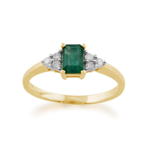 gemondo Classic Baguette Emerald & Diamond Ring in 9ct Yellow Gold