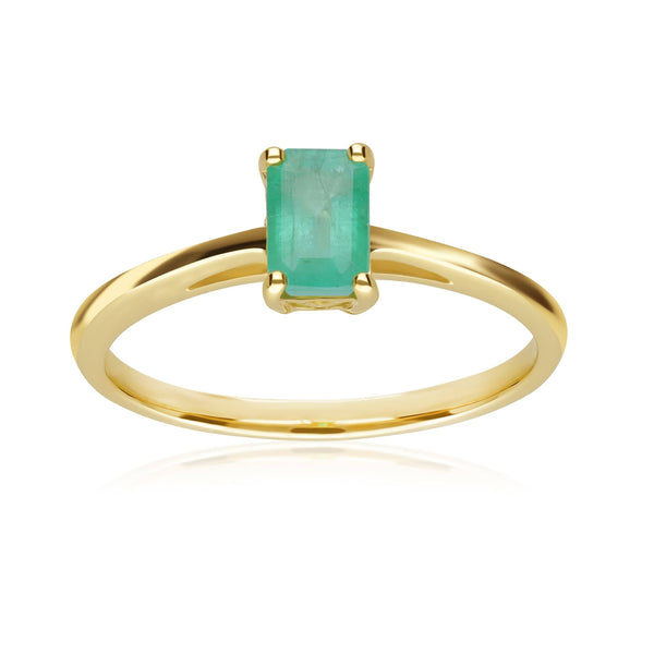 gemondo Classic Baguette Emerald Ring in 9ct Yellow Gold