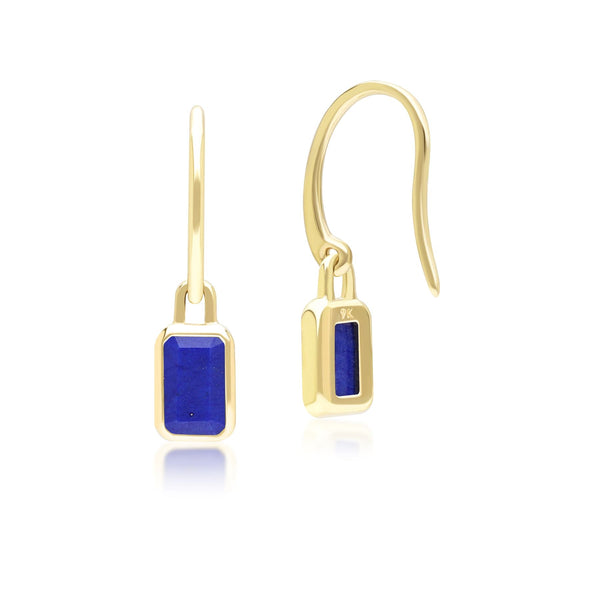 Gemondo Classic Baguette Lapis Lazuli Drop Earrings In 9ct Yellow Gold