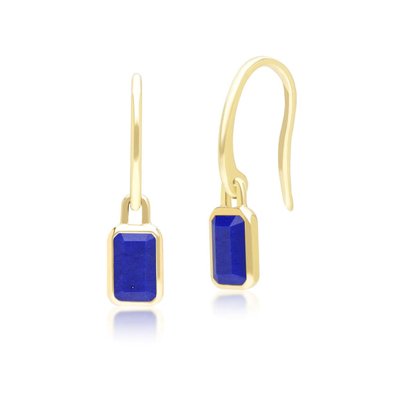 gemondo Classic Baguette Lapis Lazuli Drop Earrings in 9ct Yellow Gold