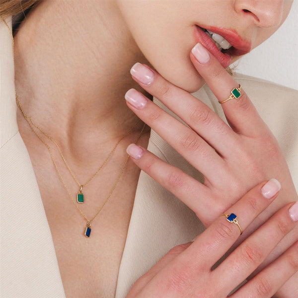 Gemondo Classic Baguette Lapis Lazuli Pendant Necklace In 9ct Yellow Gold