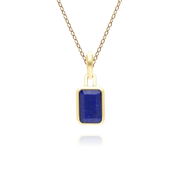 gemondo Classic Baguette Lapis Lazuli Pendant Necklace in 9ct Yellow Gold
