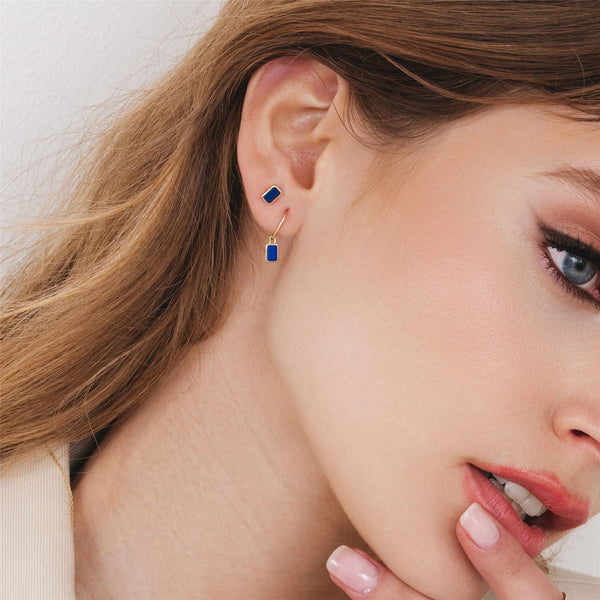 Gemondo Classic Baguette Lapis Lazuli Stud Earrings In 9ct Yellow Gold