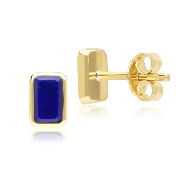 Gemondo Classic Baguette Lapis Lazuli Stud Earrings In 9ct Yellow Gold