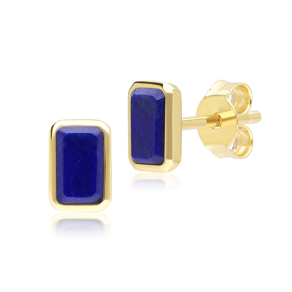 gemondo Classic Baguette Lapis Lazuli Stud Earrings in 9ct Yellow Gold