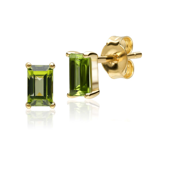 gemondo Classic Baguette Peridot Stud Earrings in 9ct Yellow Gold