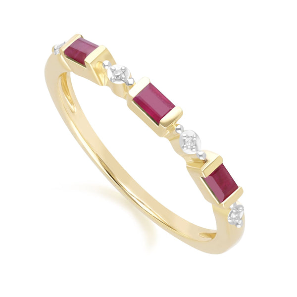 Gemondo Classic Baguette Ruby & Diamond Eternity Ring In 9ct Yellow Gold
