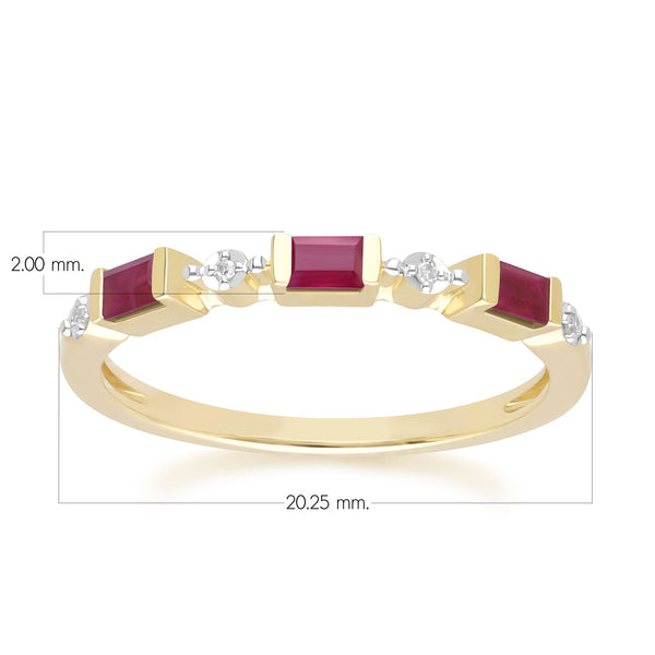 Gemondo Classic Baguette Ruby & Diamond Eternity Ring In 9ct Yellow Gold