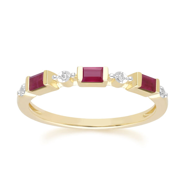 gemondo Classic Baguette Ruby & Diamond Eternity Ring in 9ct Yellow Gold