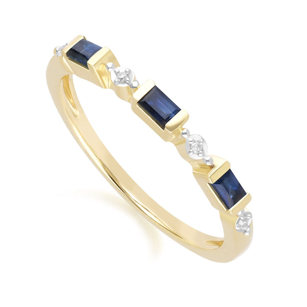 Gemondo Classic Baguette Sapphire & Diamond Eternity Ring In 9ct Yellow Gold