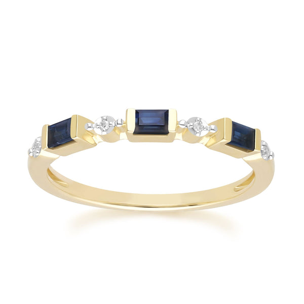 gemondo Classic Baguette Sapphire & Diamond Eternity Ring in 9ct Yellow Gold