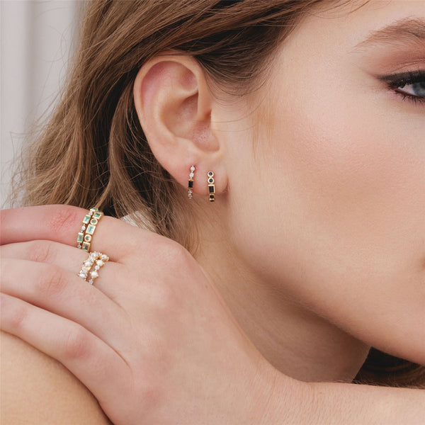 Gemondo Classic Baguette Sapphire & Diamond Half Eternity Hoop Earrings In 9ct Yellow Gold