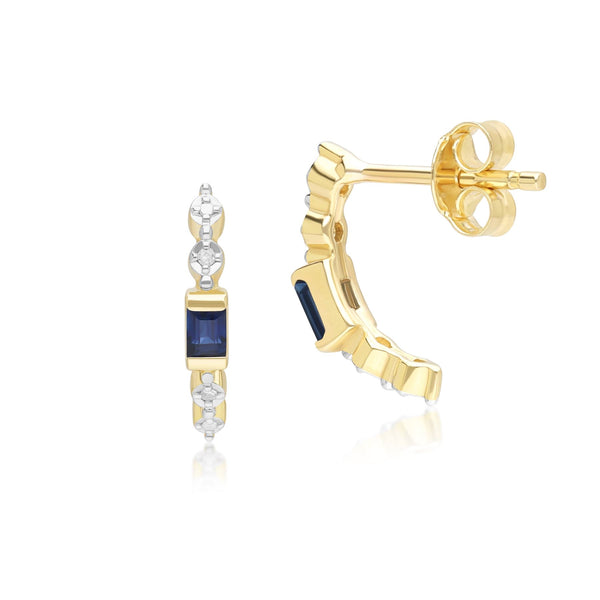 Gemondo Classic Baguette Sapphire & Diamond Half Eternity Hoop Earrings In 9ct Yellow Gold