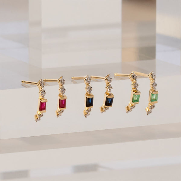 Gemondo Classic Baguette Sapphire & Diamond Half Eternity Hoop Earrings In 9ct Yellow Gold