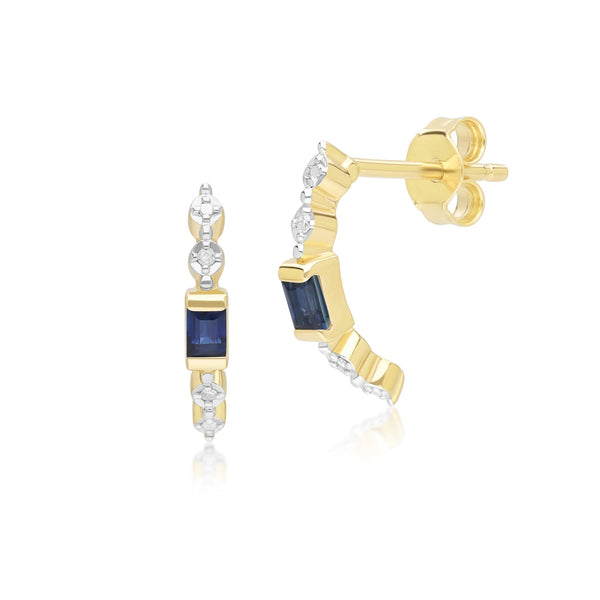 gemondo Classic Baguette Sapphire & Diamond Half Eternity Hoop Earrings in 9ct Yellow Gold
