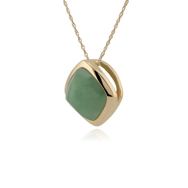 Gemondo Classic Cushion Green Jade Bezel Set Pendant In 9ct Yellow Gold