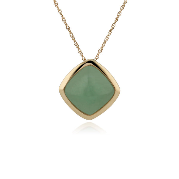 gemondo Classic Cushion Green Jade Bezel Set Pendant in 9ct Yellow Gold
