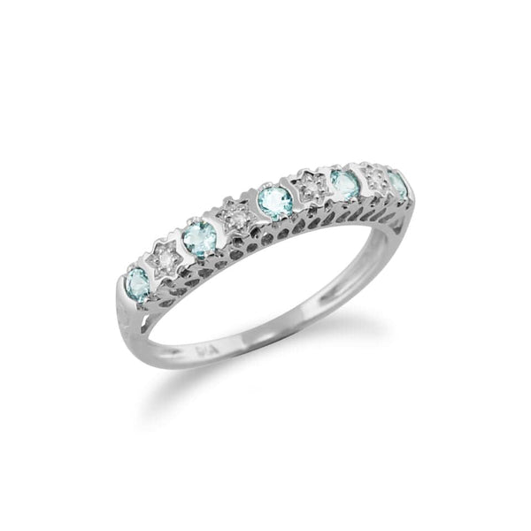Gemondo Classic Diamond & Aquamarine Half Eternity Ring In 9ct White Gold