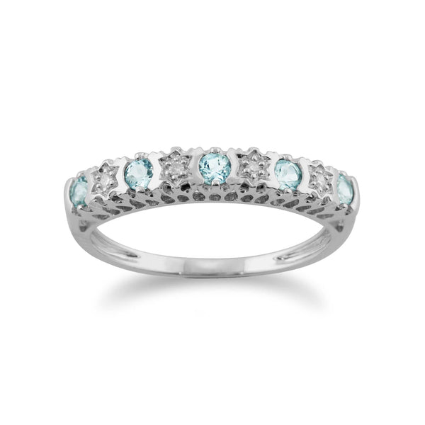 gemondo Classic Diamond & Aquamarine Half Eternity Ring In 9ct White Gold gemondo Classic Diamond & Aquamarine Half Eternity Ring In 9ct White Gold