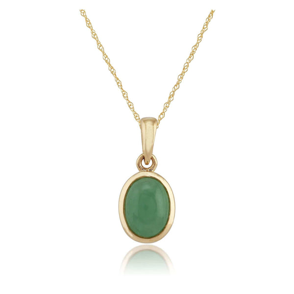 gemondo Classic Dyed Green Jade Cabochon Pendant in 9ct Yellow Gold