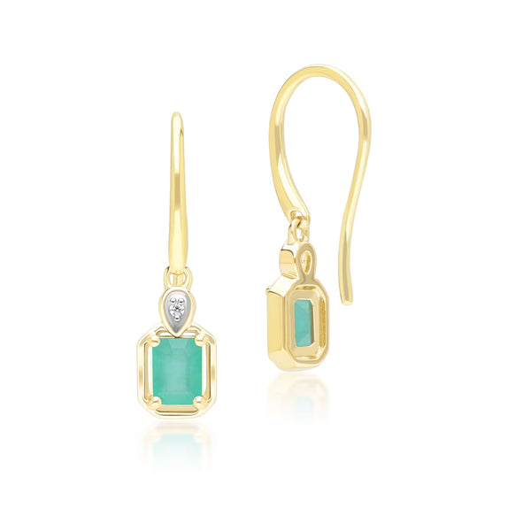 Gemondo Classic Emerald Baguette & Diamond Drop Earrings In 9ct Yellow Gold