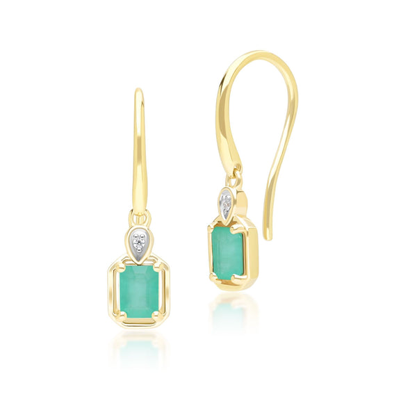 gemondo Classic Emerald Baguette & Diamond Drop Earrings In 9ct Yellow Gold