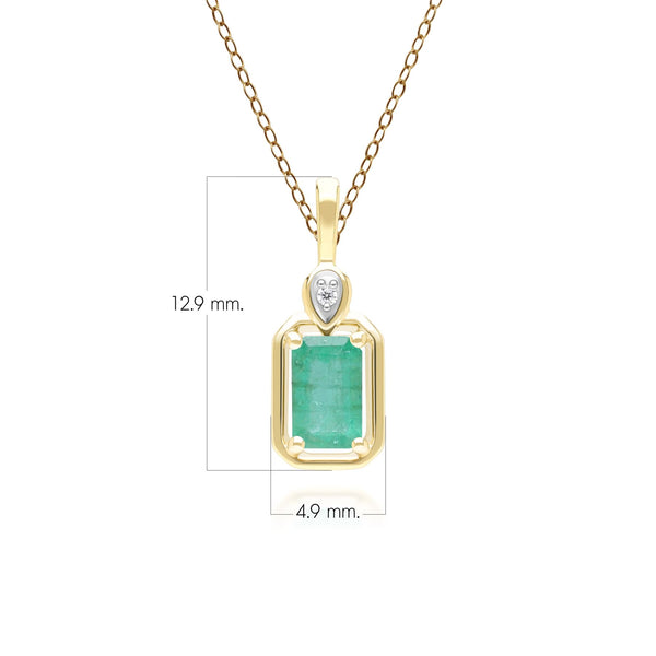 Gemondo Classic Emerald Baguette & Diamond Pendant Necklace In 9ct Yellow Gold
