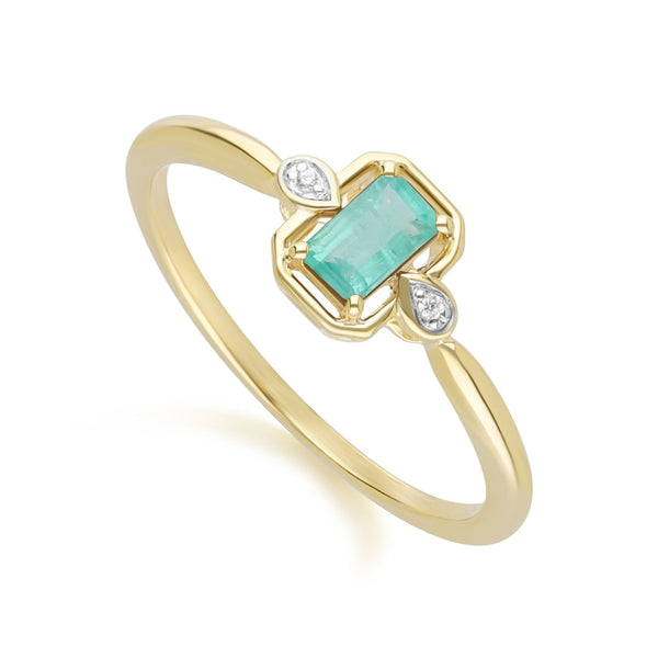 Gemondo Classic Emerald Baguette & Diamond Ring In 9ct Yellow Gold