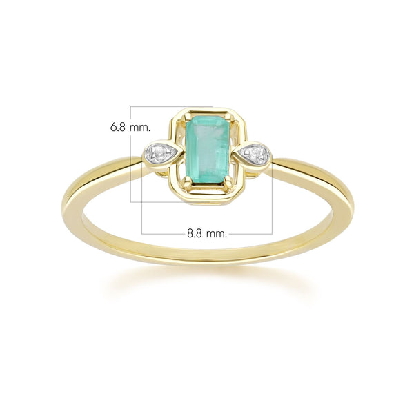 Gemondo Classic Emerald Baguette & Diamond Ring In 9ct Yellow Gold