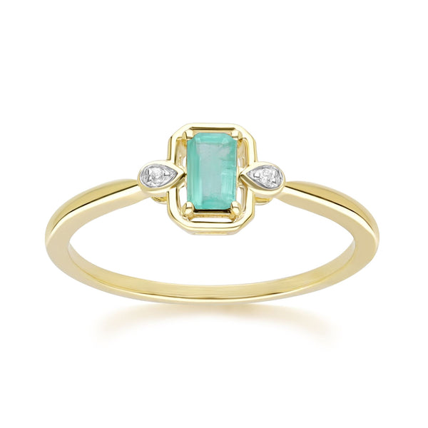 gemondo Classic Emerald Baguette & Diamond Ring In 9ct Yellow Gold