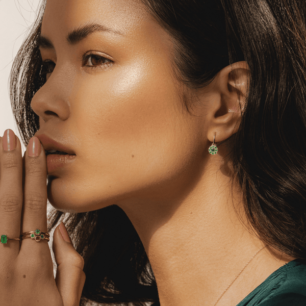 Gemondo Classic Emerald Cluster Hook Drop Earrings In 9ct Yellow Gold