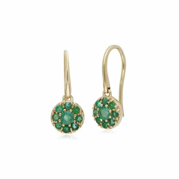 gemondo Classic Emerald Cluster Hook Drop Earrings in 9ct Yellow Gold