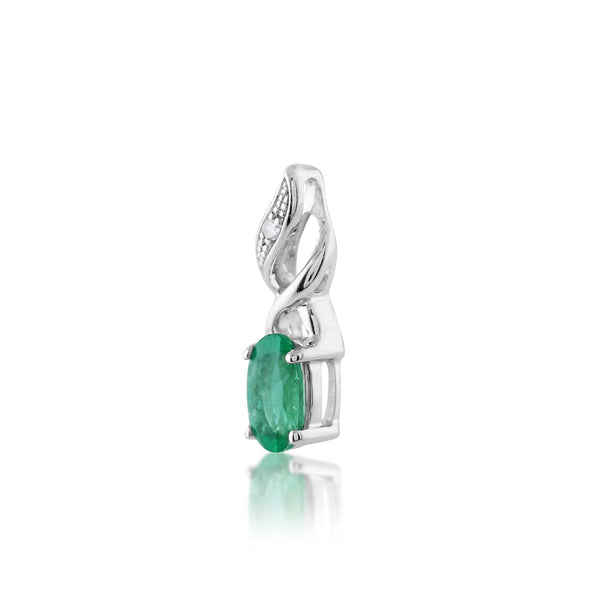 Gemondo Classic Emerald & Diamond Twist Pendant In 9ct White Gold
