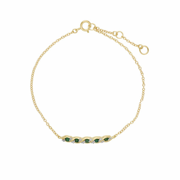 gemondo Classic Emerald & Diamond Twisted Bracelet in 9ct Gold