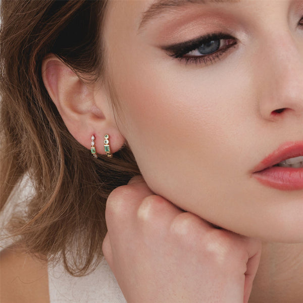 Gemondo Classic Emerald Half Eternity Hoop Earrings In 9ct Yellow Gold