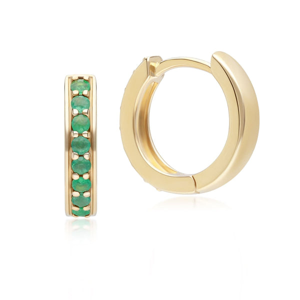 Gemondo Classic Emerald Huggie Hoop Earrings In 9ct Yellow Gold