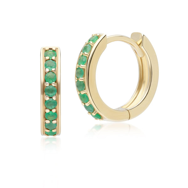 gemondo Classic Emerald Huggie Hoop Earrings in 9ct Yellow Gold