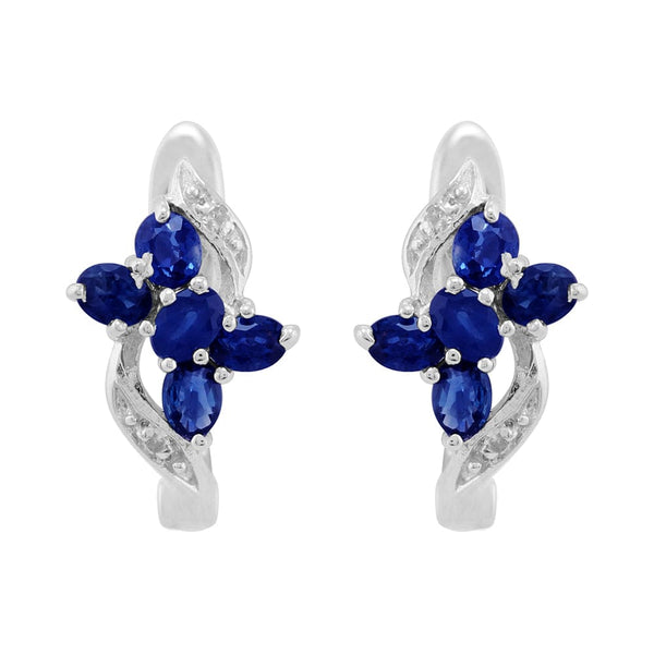 gemondo Classic Floral Sapphire & Diamond Hoop Earrings in Sterling Silver