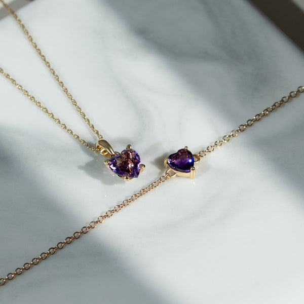 Gemondo Classic Heart Amethyst Pendant In 9ct Yellow Gold