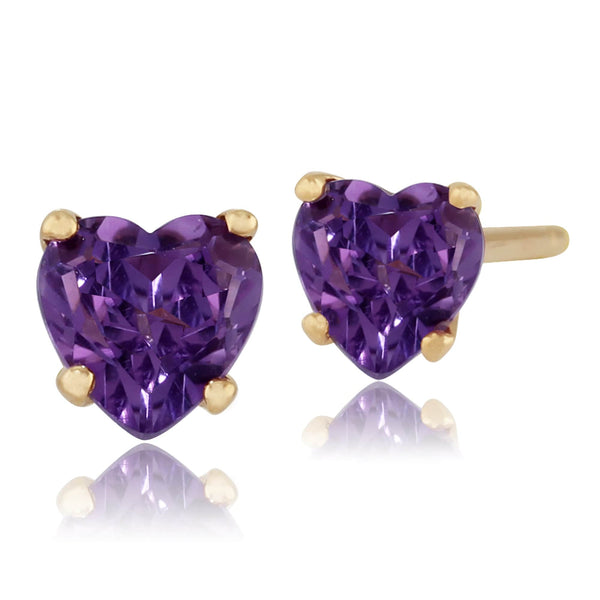 gemondo Classic Heart Amethyst Stud Earrings in 9ct Yellow Gold