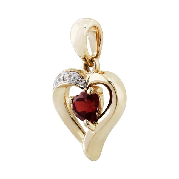 Gemondo Classic Heart Garnet & Diamond Pendant In 9ct Yellow Gold