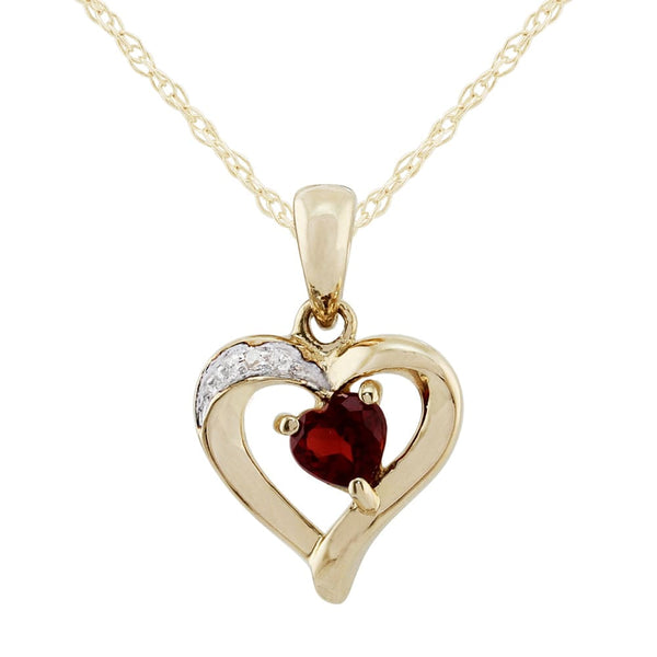 gemondo Classic Heart Garnet & Diamond Pendant in 9ct Yellow Gold